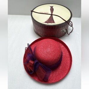 VTG NEW SOMETHING SPECIAL FEDORA HAT WIDE BRIM DERBY PARTY & EMILY ADAMS HAT BOX